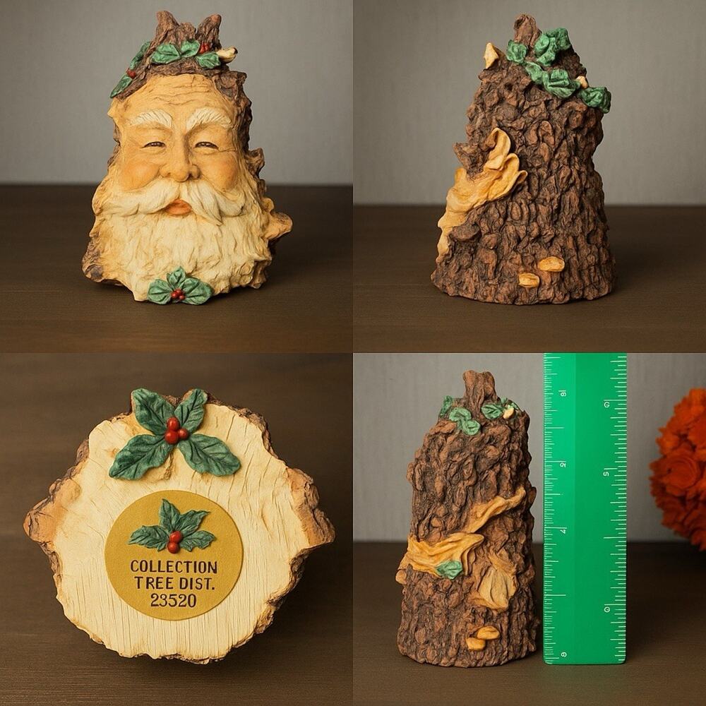 Woodland Tree Santa Figurine Bark Style Forest Father Christmas 6” Holiday Decor